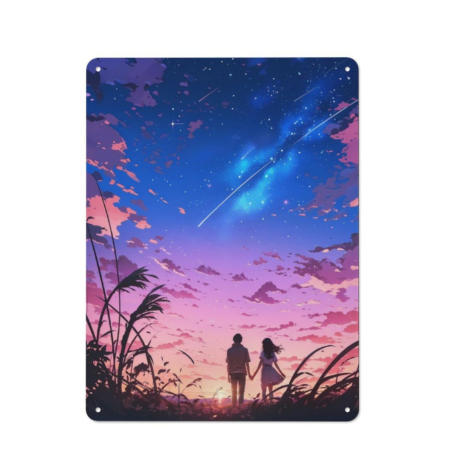 Junmoney Anime Sunset Couple Rustic Tin Sign 40X30cm Featuring For Garage Or Workshop, For Updating Garage And Workshop After Moving