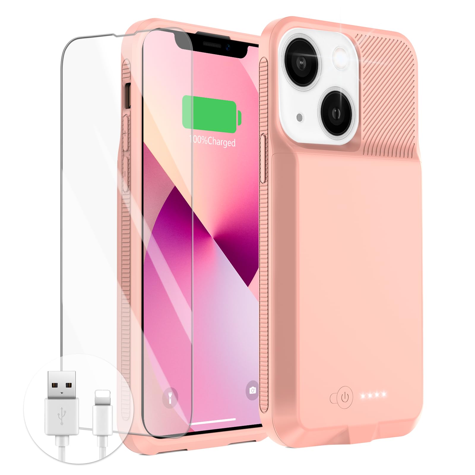 Battery Case for iPhone 13/13 Pro/14/14 Pro, Ultra-Slim Charging Case Real 7000mAh Rechargeable Anti-Fall Protection Extended Charger Cover for iPhone 13/13Pro/14/14 Pro Battery Case 6.1"