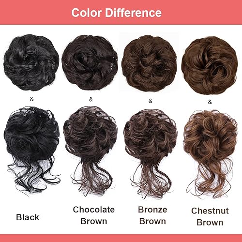 Miniatura 7 de KETHBE Pieza de pelo de moño desordenado de fibra sintética negra, 2 unidades