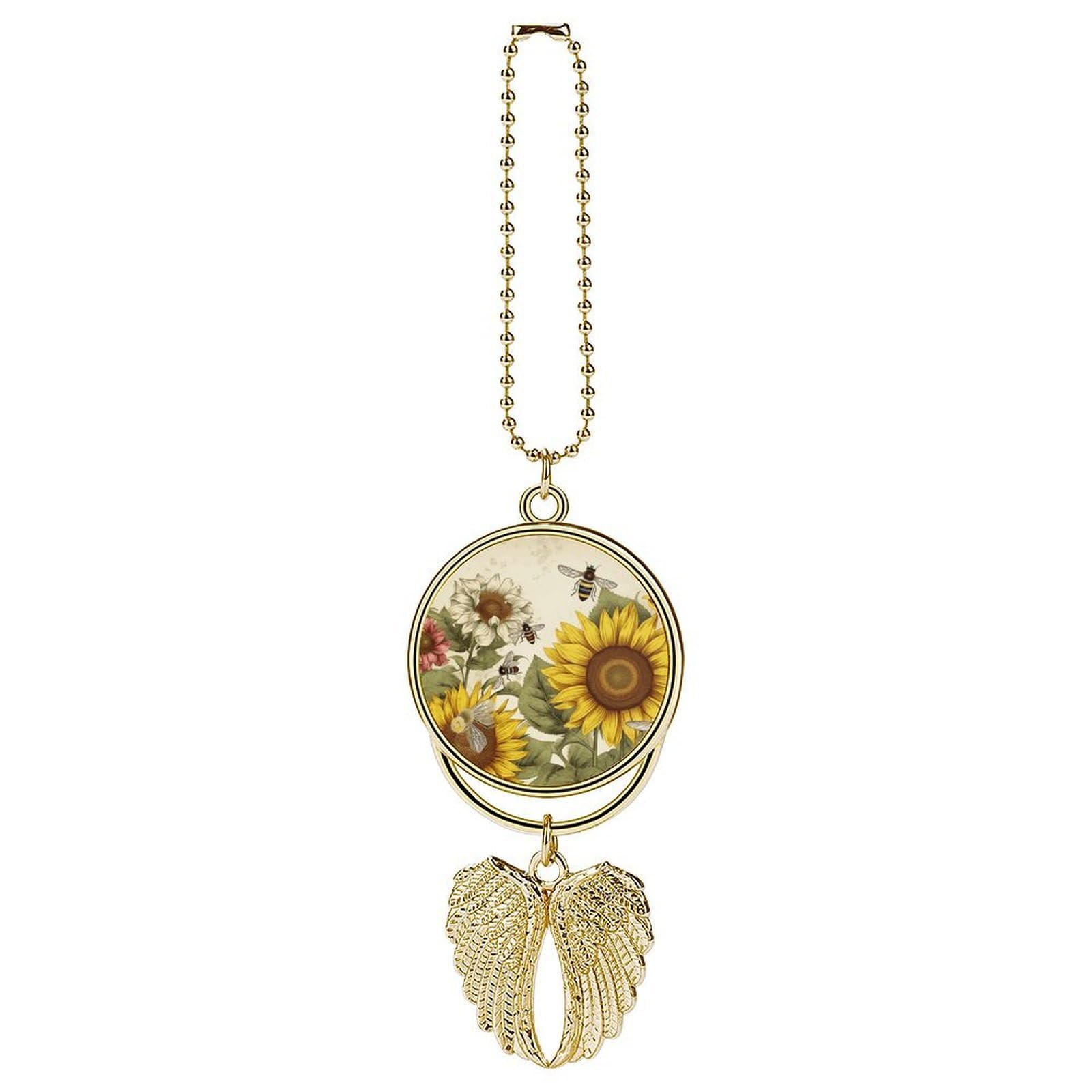 Bees Sunflowers Daisy Rose Flowers Car Charm Alloy Car Rear View Mirrors Hanging Ornaments Stylish Car Pendant Funny Auto Hanging Accessories Car Hanging Ornaments Gift for Women Men