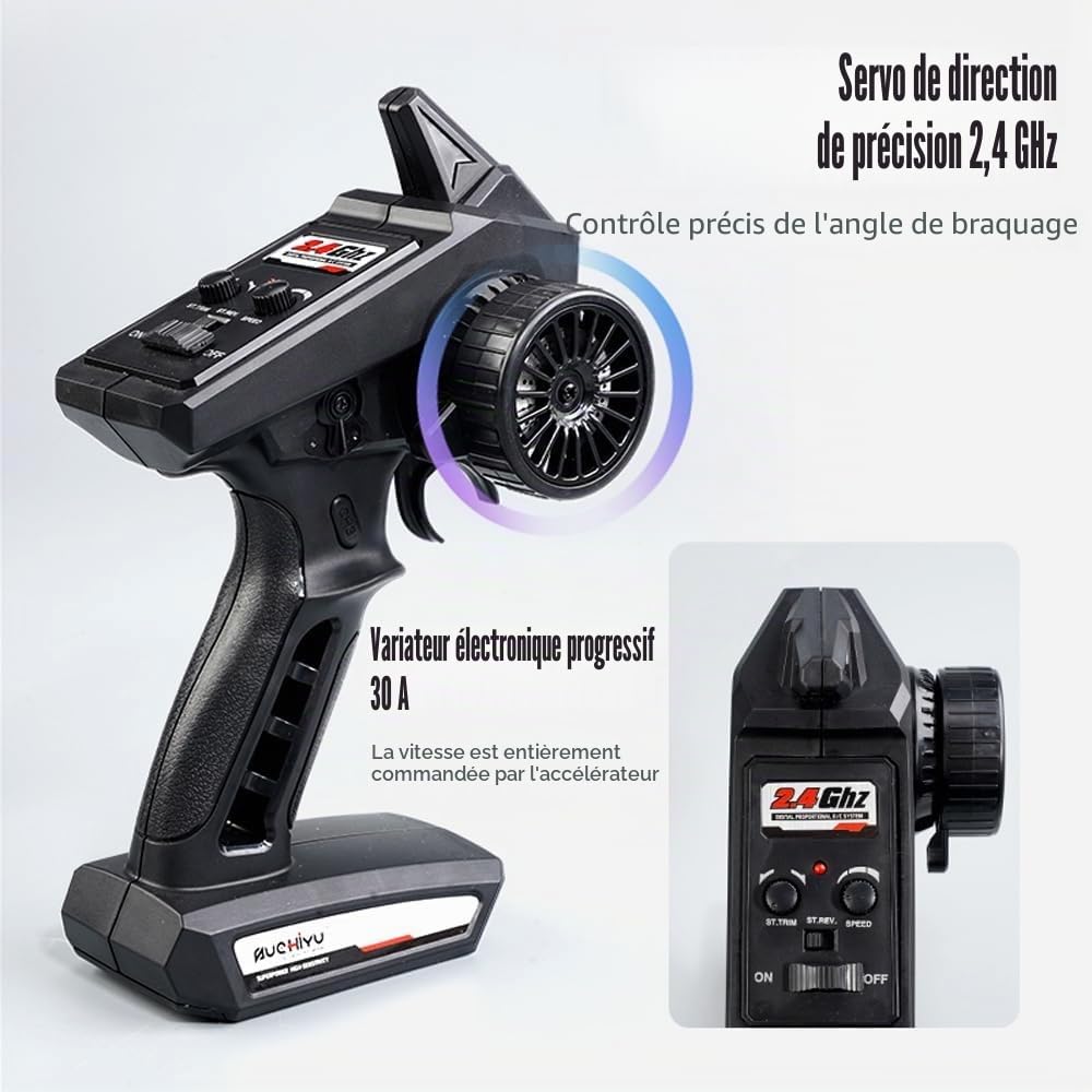 Voiture télécommandée 50 km/h, voiture de course tout-terrain 1/16 RC haute vitesse tout-terrain, moteur 2,4 G, balai de charbon 4 WD, pour adulte, 3 batteries (violet)