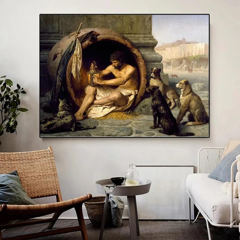 GOSRD Canvas Painting William Waterhouse Diogenes 1860 Greek Philosopher With Dogs Art Poster For Room Pictures Decoration(35x50cm)