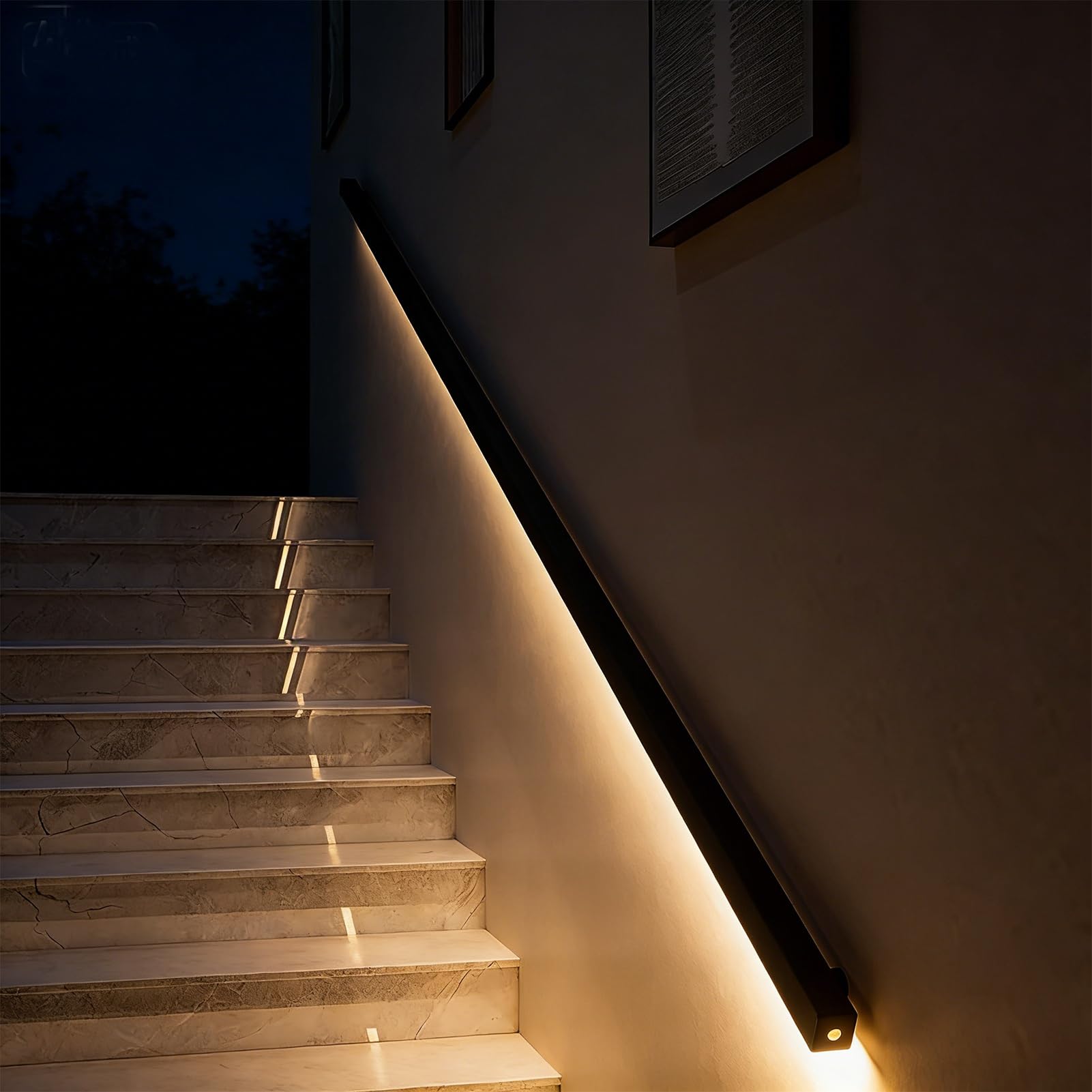 Pasamanos Led Escalera Barandilla Iluminada para Escaleras Interiores, Barandillas Metálicas con Tira de Luz LED con Sensor de Movimiento, Soportes de Pared para Barandilla(Left,1.2m/3.9ft)