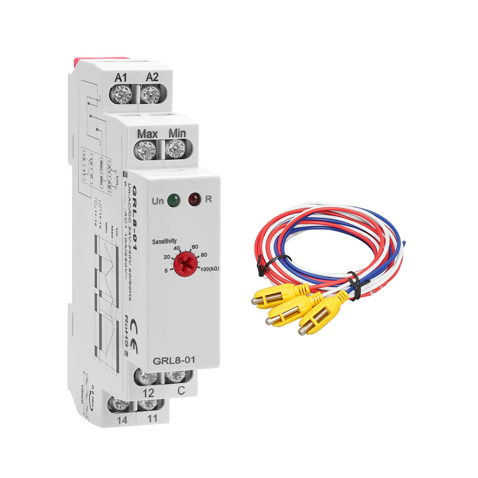 Relais de Contrôle du Niveau de Liquide 1SPDT GRL8-01+Capteur AC/DC 24-240V