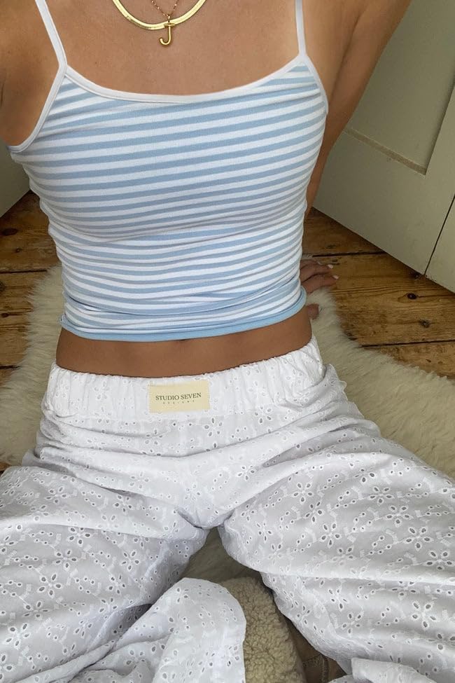 Women Y2k Sleeveless Striped Cami Top Spaghetti Strap Tank Crop Top Slim Fit Backless Aesthetic Going Out Tops - Image 5