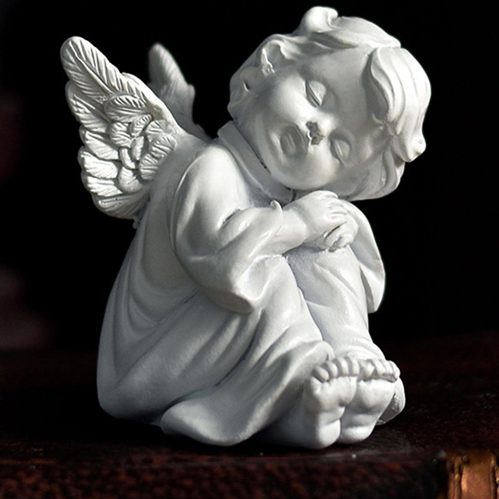 cypreason Angel with Winged Garden Statue Resin Garden Ornament Resin Angel Figurines Wings Angel Statue Memorial Cherub Sculpture Little Girl Angel Resin Sculpture Figurines for Home Decorations