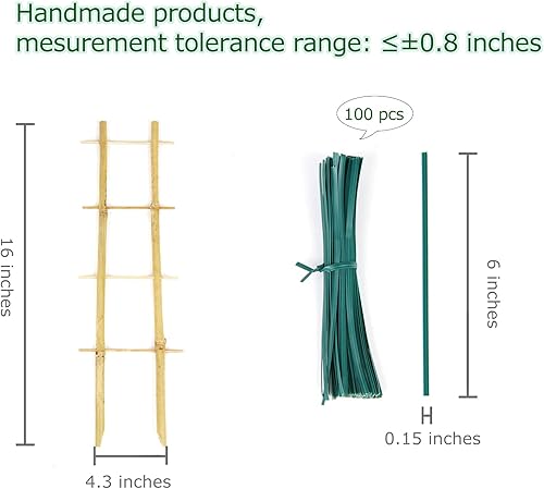 Miniatura 5 de Enrejado para plantas de interior, enrejado de bambú de 16 pulgadas en forma de escalera para plantas en maceta con lazos giratorios, paquete de 3