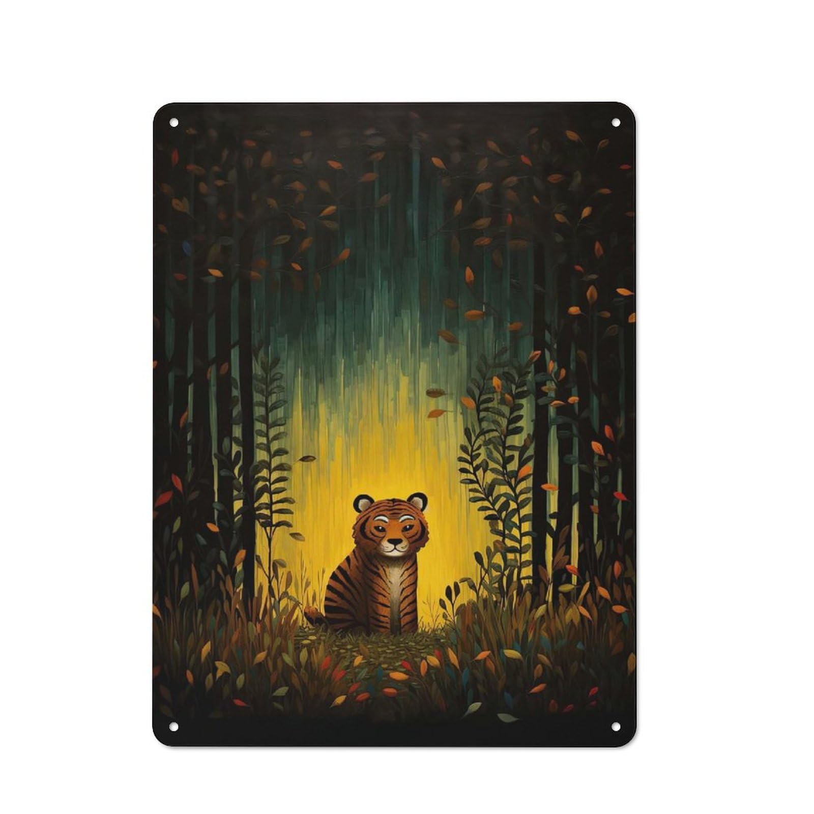 Little Tiger Cub Metal Wall Plaque 40x30cm, Simple Retro Studio Wall Plaque for Office, Study, Studio Or Hallway