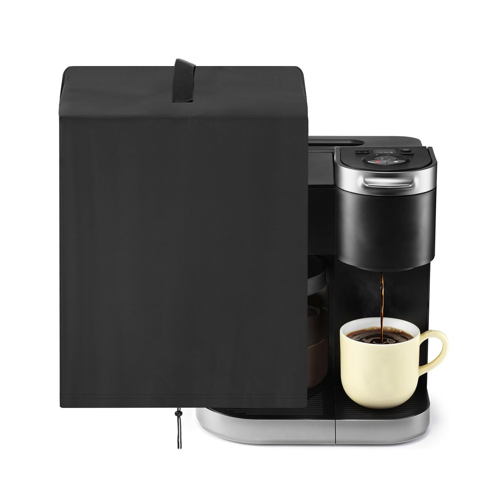 Letsteel Dust Cover Compatible with Keurig Single Serve Coffee Maker, 420D Cup Pod Coffee Maker Machine Cover for Home Office, Black