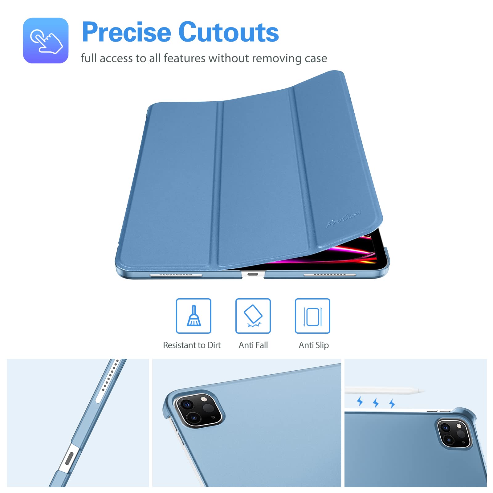 ProCase Etui na iPad Pro 12,9 cala 2022/2021/2020 (6/5/4 generacji), potrójne składane etui ochronne, ultra cienkie, lekkie etui ze stojakiem, Smart Caes Cover -