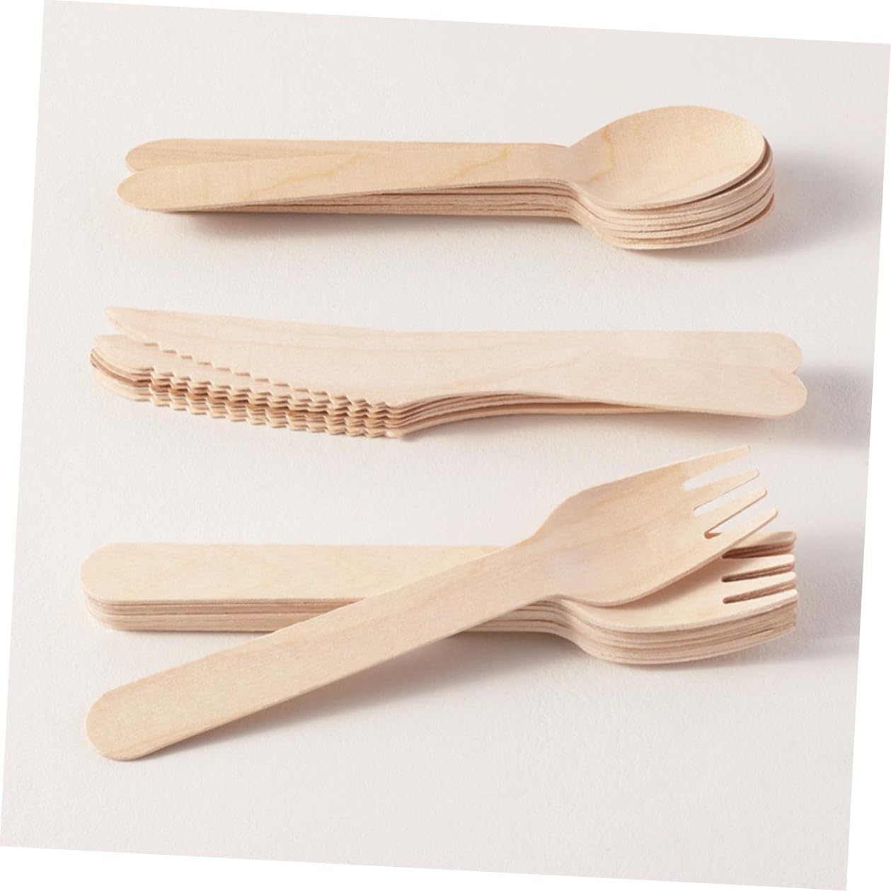 Uonlytech Disposable Wooden Cutlery Set 12 Pieces with Wood Knives Forks Spoons Party Supplies for Birthday Gatherings and Outdoor Events