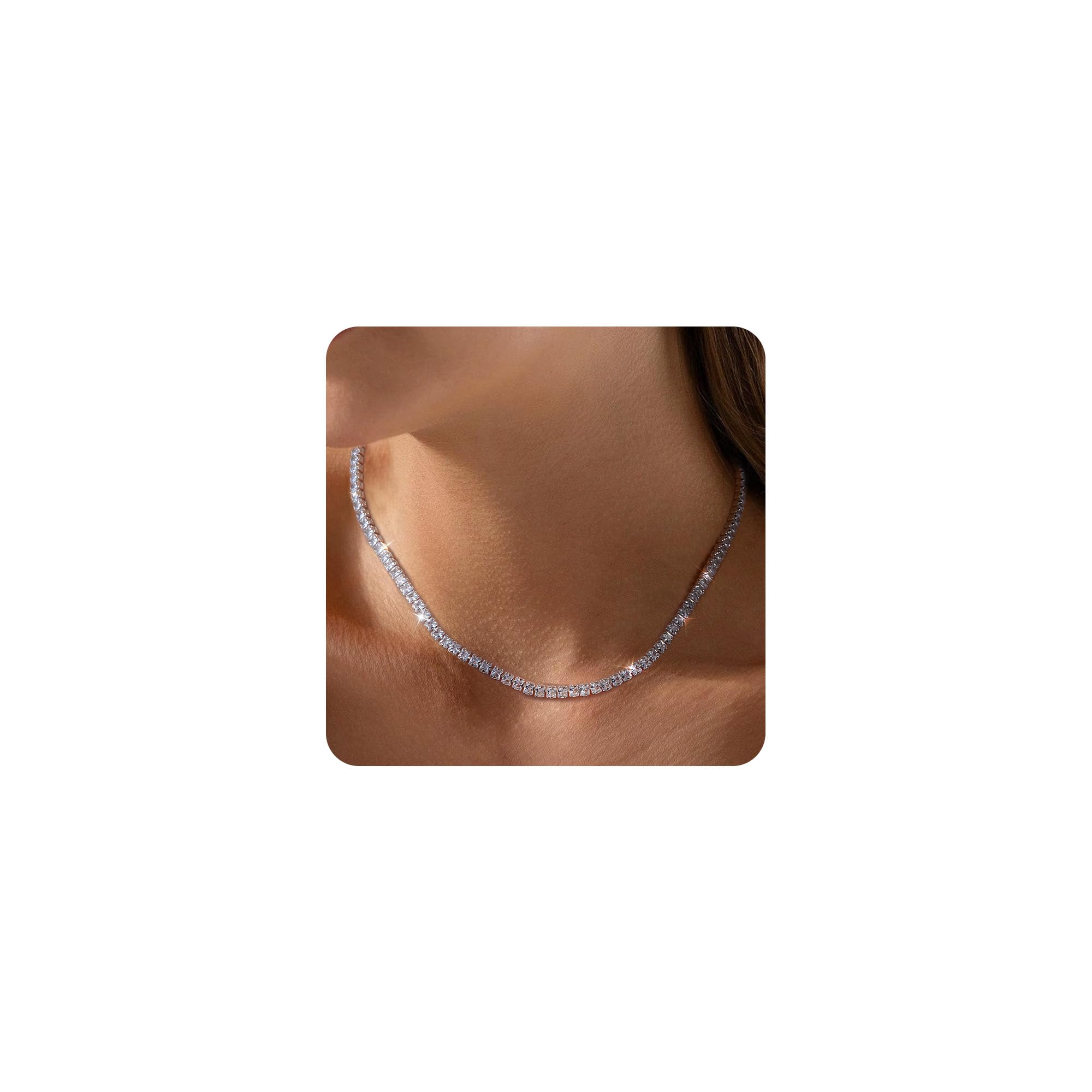 Mesovordiamond Tennis Necklaces For Women 18k White Gold Plated