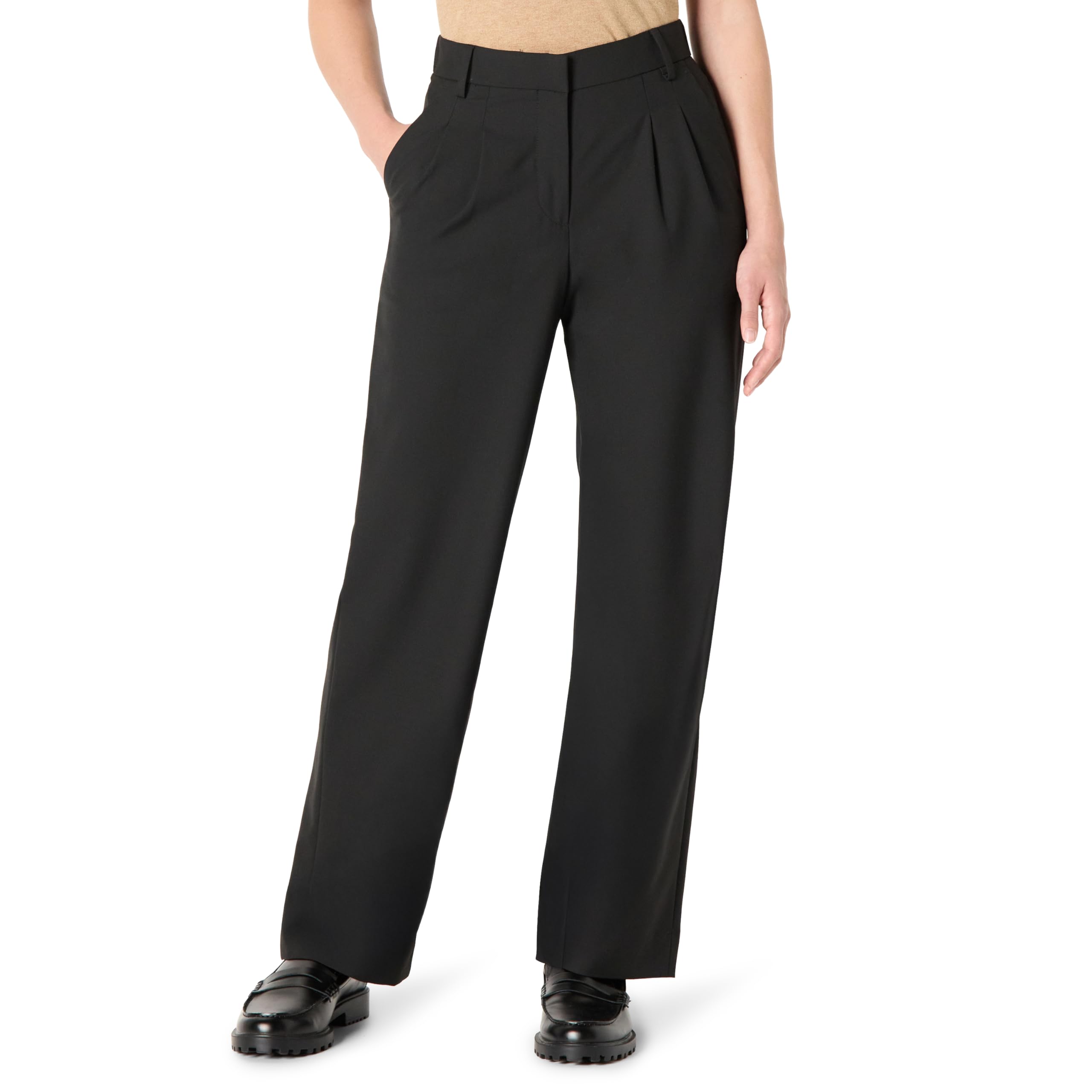 Amazon Essentials Women's High Rise Relaxed-Fit Full Length Dress Pant, Black, 2