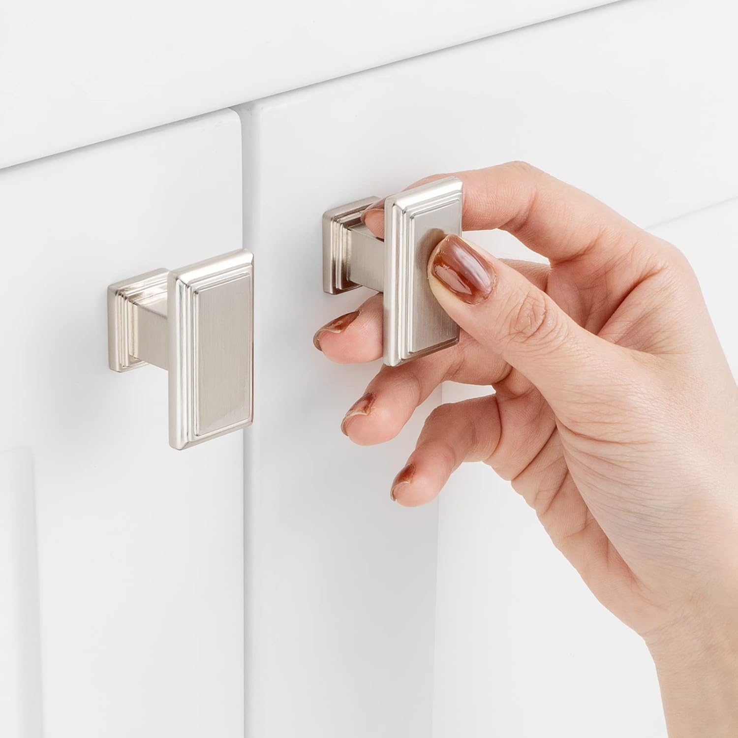 10 Pack 1-1/2 Inch Brushed Nickel Cabinet Knobs Satin Nickel Drawer Knobs Rectangular Silver Cabinet Pulls, ZK2206 Kitchen Hardware for Cabinets Drawers Bedroom Dresser Cupboard Bathroom Vanity