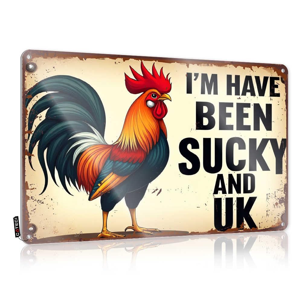 Fzfn Colour Vintage Bar Decor, Cool Wall Decor Home Accessories Rooster With Attitude: 'I've Been Sucky And Uk' | Rustic Handmade Wall Art(30X40cm)