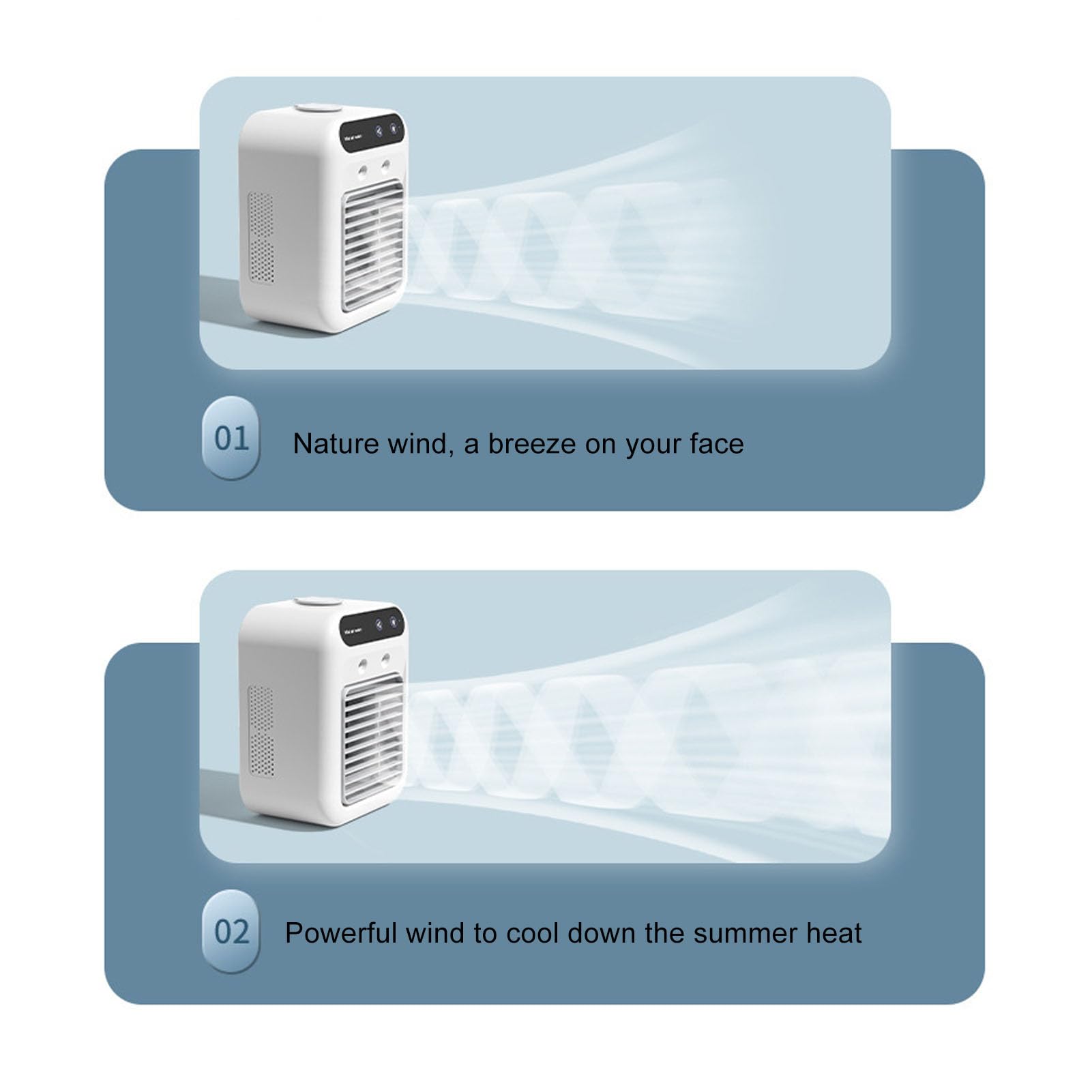 Condizionatore Portatile, Ventola di Raffreddamento da Tavolo con Serbatoio dell'acqua da 500 Ml con Batteria Ricaricabile da 1200 MAh per Macchina da Campeggio, Scrivania da Ufficio, Mini