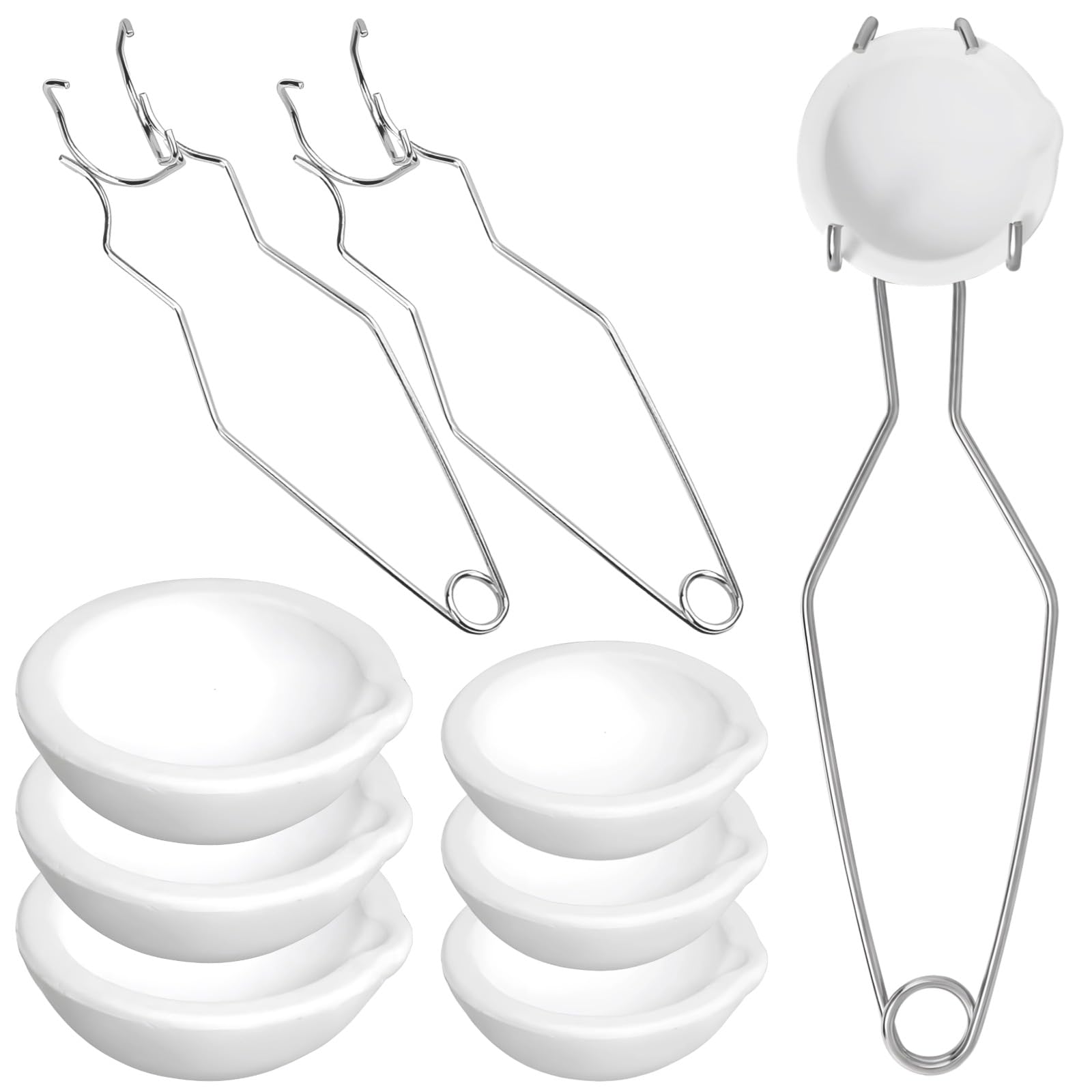 Packool White+Silver 8 Piece Quartz Crucible Set, High Temp Melting Bowls And Tongs, Reliable For Gold, Silver, Platinum Alloy, 3272°F Resistant, Precision Pouring, Jewelry Casting, Metal Refining