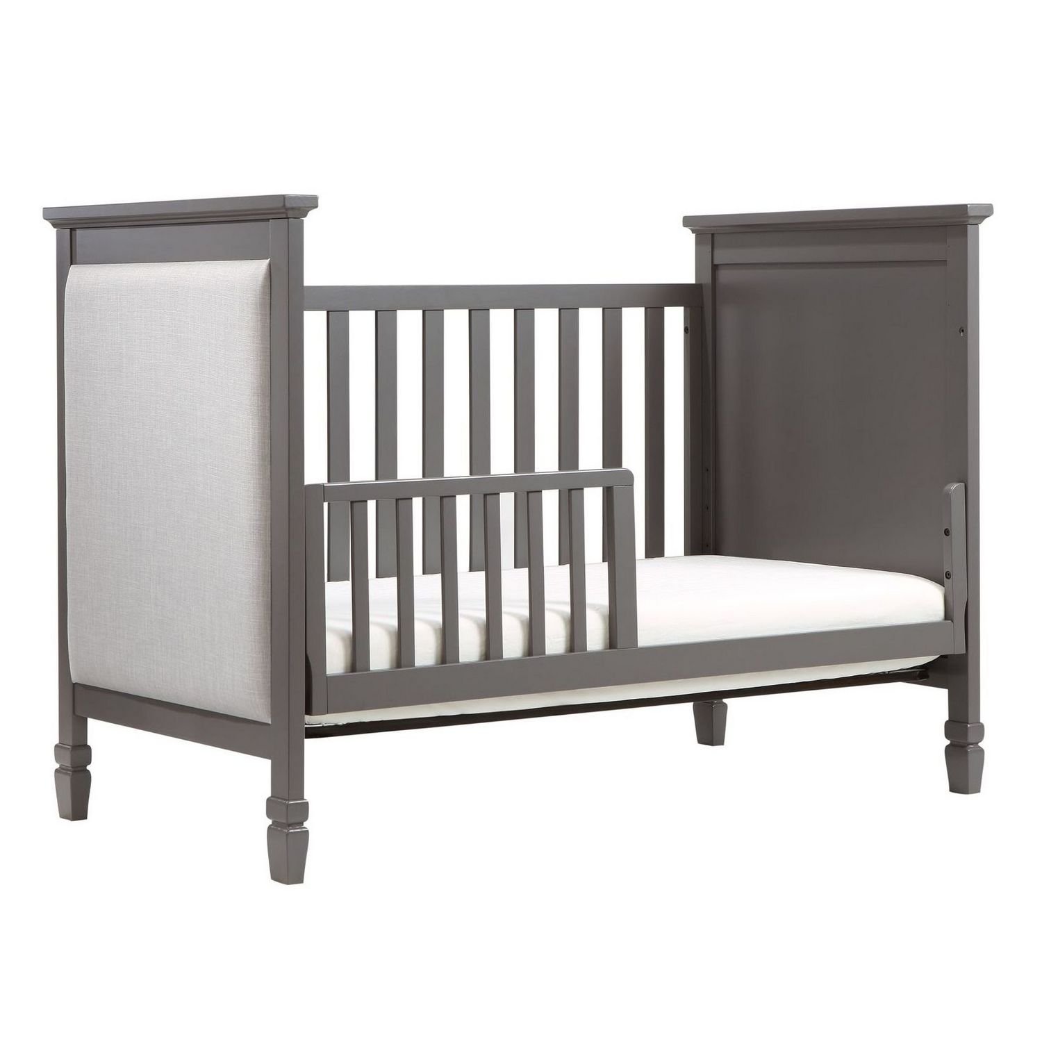 Davinci Lila 3-in-1 Upholstered Convertible Crib in White with Oatmeal  Fabric, Greenguard Gold Certified