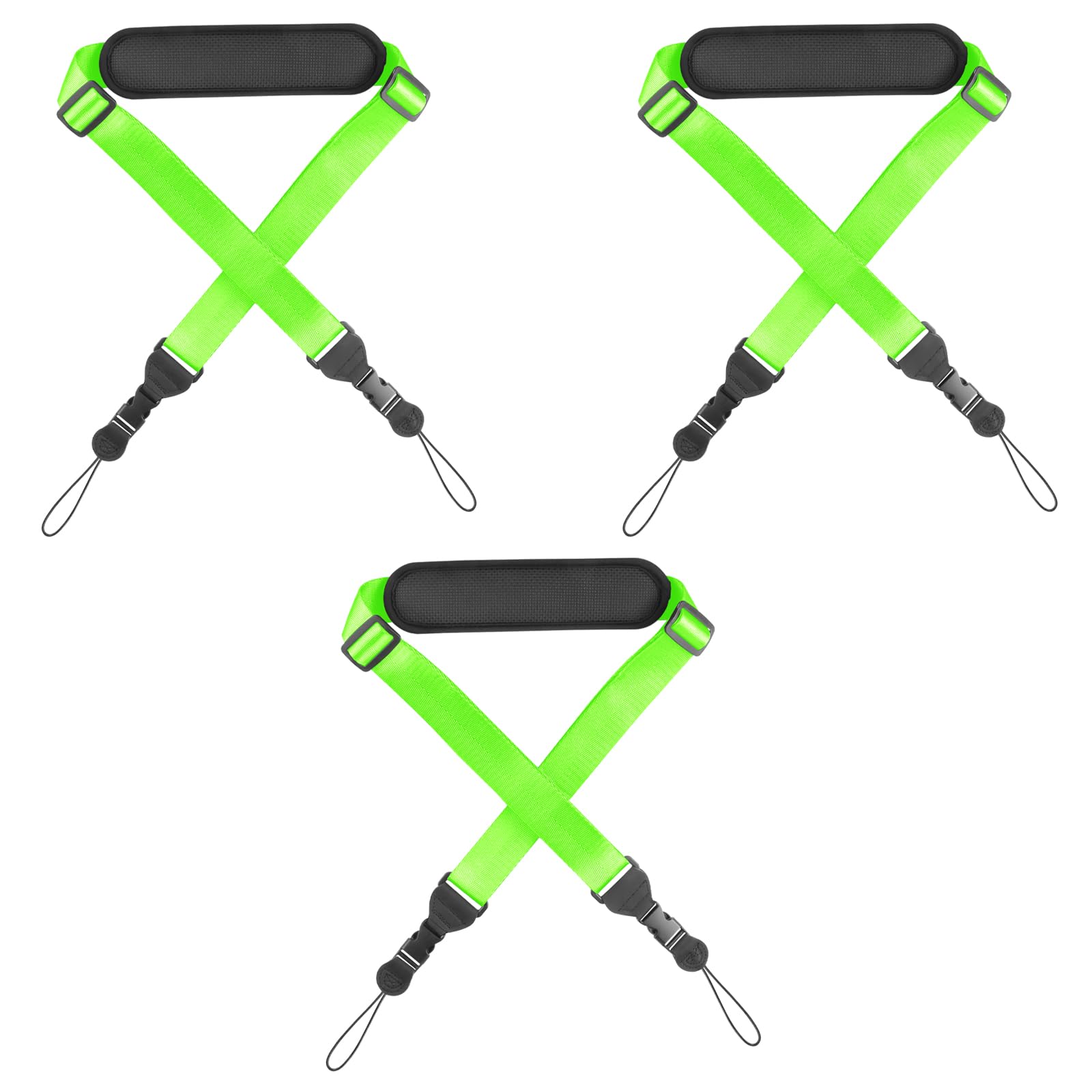 FIEIL Universal Shoulder Strap, Neoprene Padded Bag Strap with Double Adjustable Buckles, Comfortable Neck Lanyard for Camera, Tablet,iPad, Laptop, Binocular, Luggage Bag(3 Pack Fluorescent Green)
