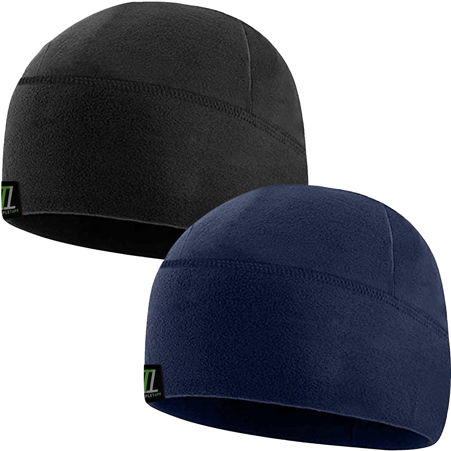 Temple Tape Tactical Fleece Watch Cap Beanie - Skull Cap Fleece Hat - Men & Women, 2 Pack - 1 Black and 1 Navy, XL