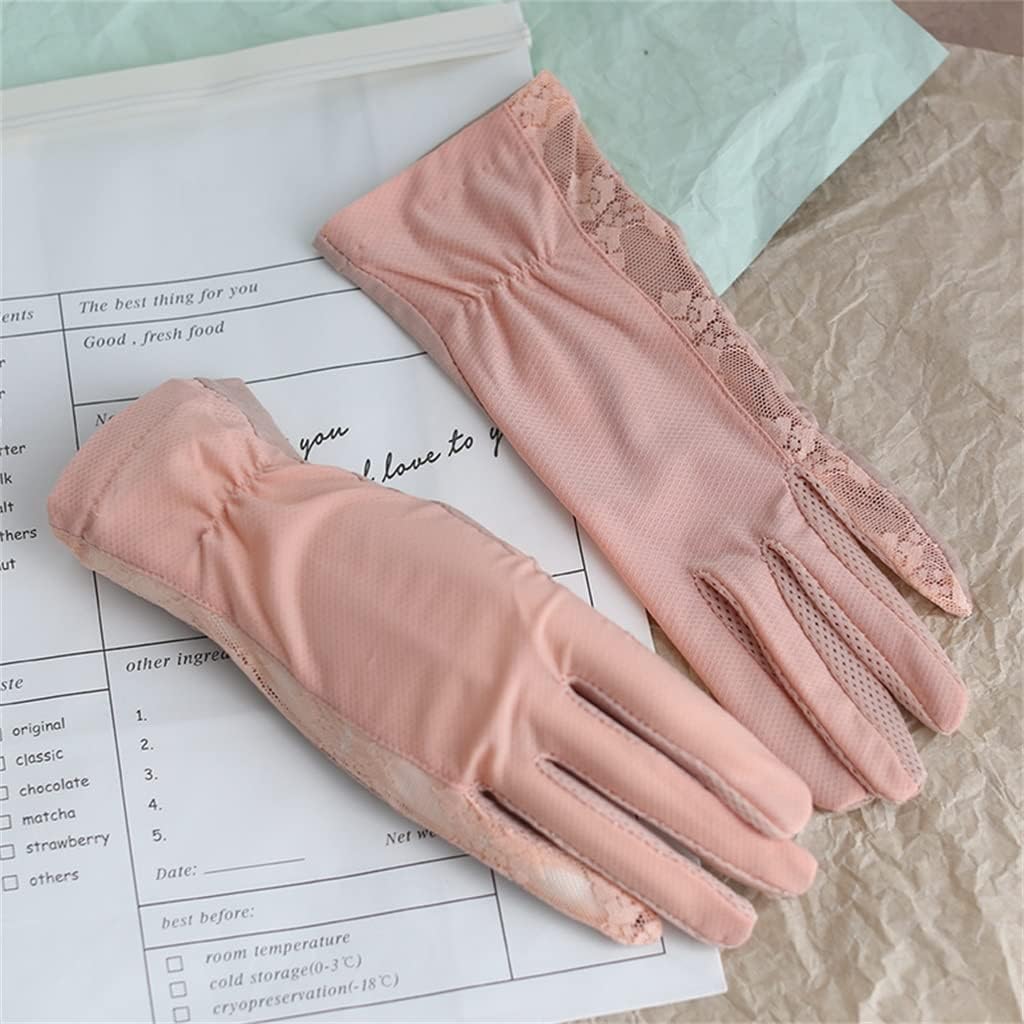 Spring and Autumn Lace Stitching Women's Breathable Gloves Driving Non-Slip Ice Silk Thin Section(E)