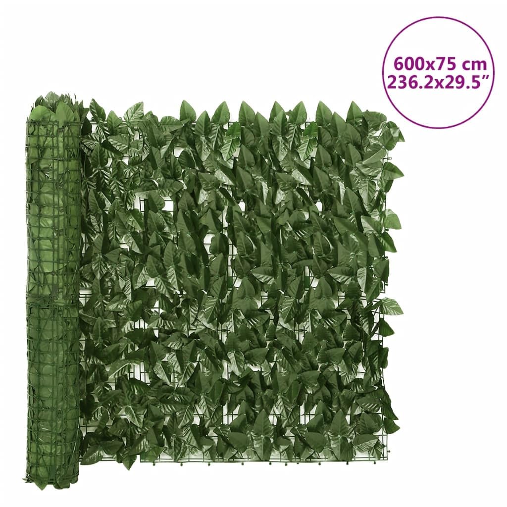 Osłona balkonowa z ciemnozielonymi liśćmi, 600 x 75 cm, odporna na promieniowanie UV i warunki atmosferyczne, idealna do ogrodu, na taras, balkon, chroni przed słońcem i wiatrem