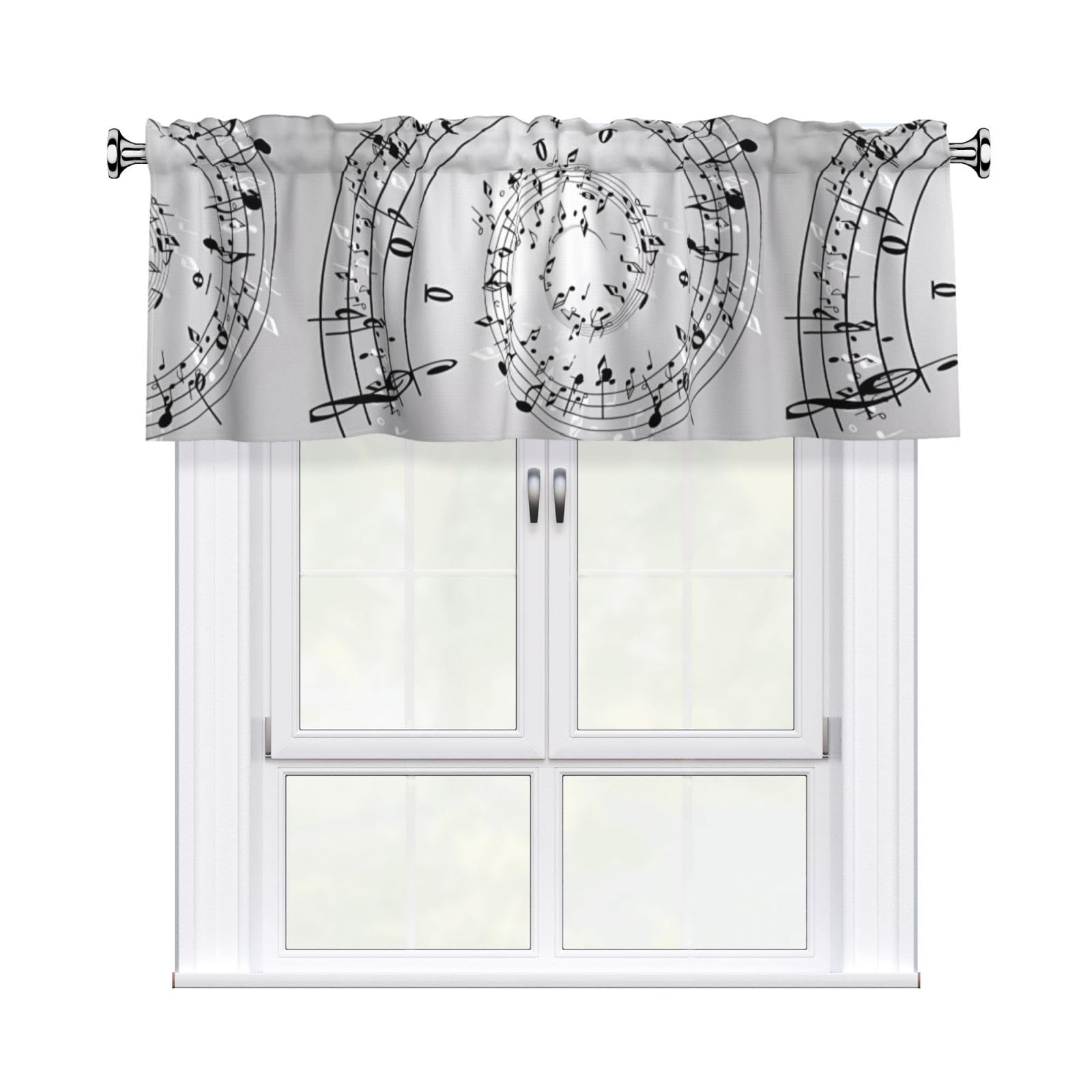 WHJSHOP Music Note Wall Prints Curtain Valance 54x18in - Peach Skin Kitchen Window Layer, Filtered Light & Quick-Install Rod Pocket Cover