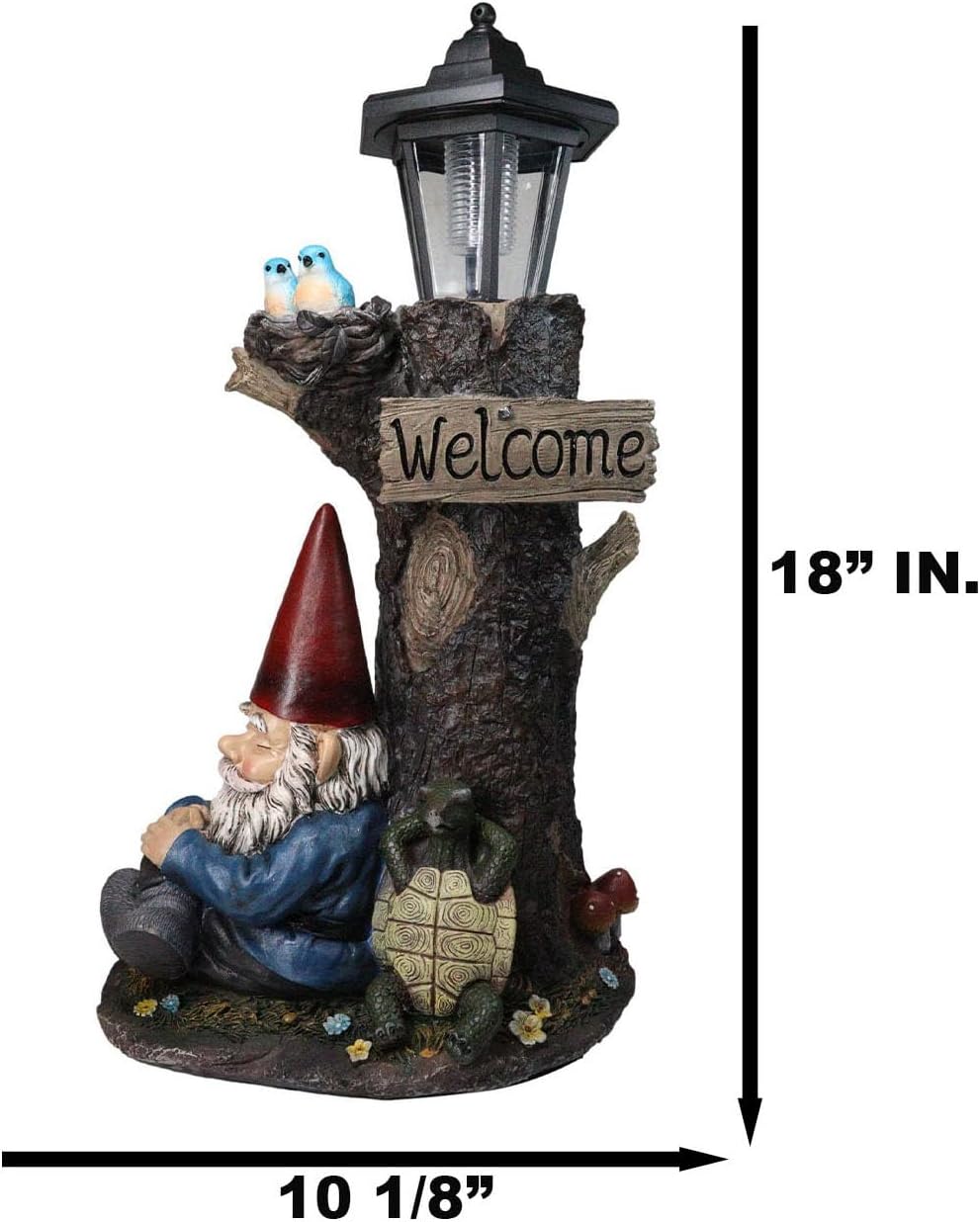 Ebros Gift Whimsical Summer Dream Garden Gnome with Buddy Turtle Taking a Short Nap Under Tree Outpost Crossroad Station Solar Path LED Courtesy Light Garden Statue Home Decorative Patio Figurine