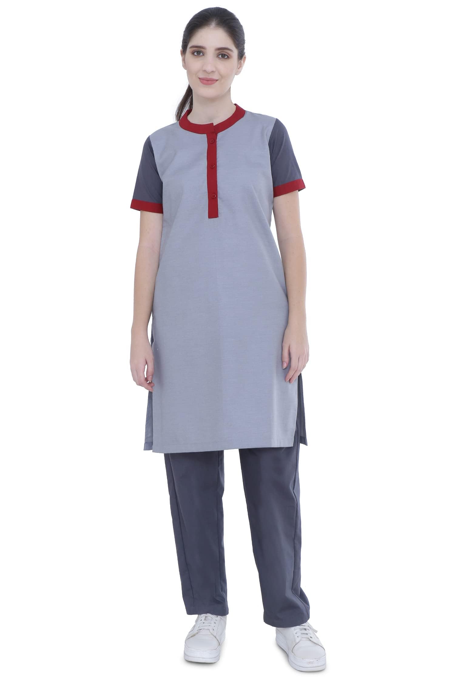 Uniform Craft Female Support Staff Uniform | Comfortable Workwear for Housekeeping, Office Help & Cleaning Staff (Crimson Red, XL)