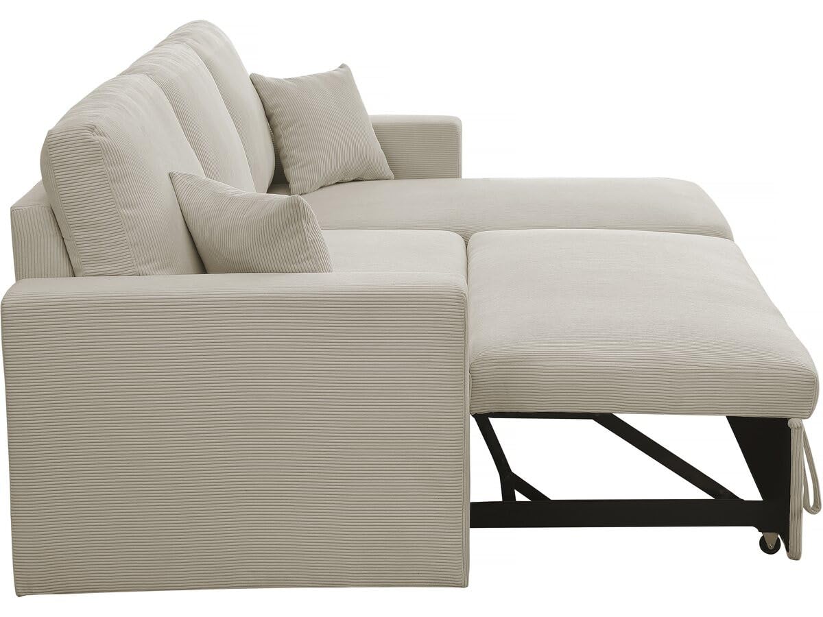 Canapé d'angle convertible en velours côtelé "Alain" - 3 places - Beige