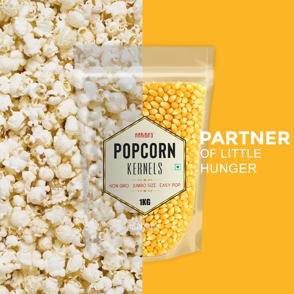 HARIBAS Popcorn Kernels 1kg | Raw Maize for Popcorn | Butterfly Corn High Expansion | Ready to Cook Snack | Homemade Healthy Popcorn | Non-GMO - Image 2 thumbnail