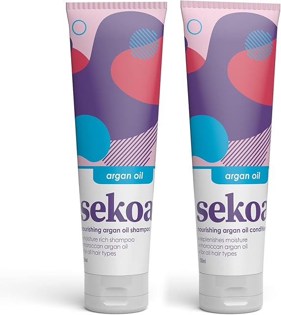 Amazon Brand - Sekoa Argan Oil Shampoo 250ml and Conditioner 250ml, Moroccan Argan Oil and Silk Protein, Boosts Shine, Promotes Softness