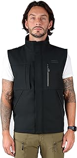 Men's Softshell Vest, Warm Windproof Zip Pockets Waterproof Outerwear, Casual Hiking Travel Golf Sleeveless Jacket