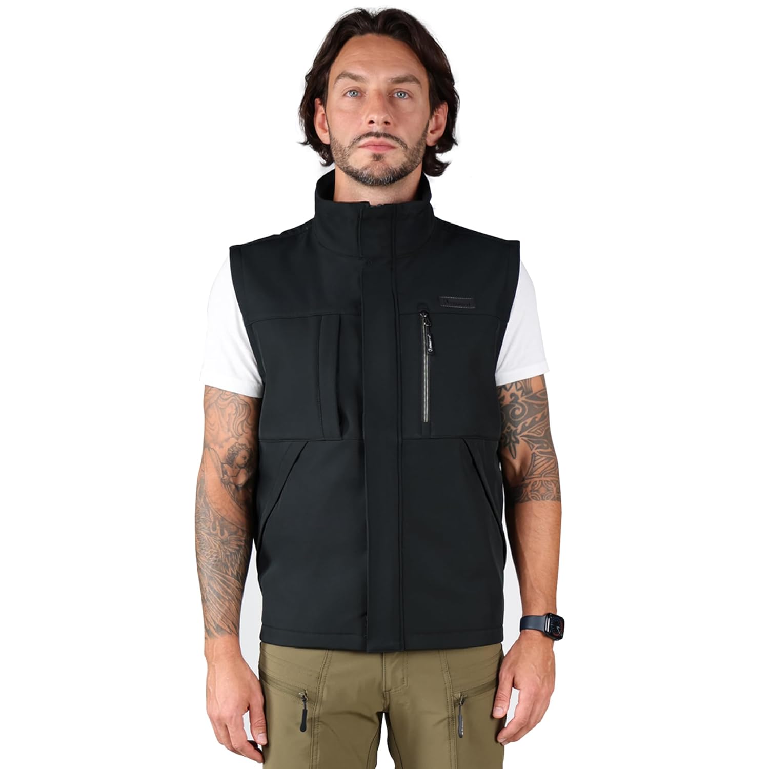 Ellobird Men’s Softshell Vest, Warm Windproof Zip Pockets Waterproof Outerwear, Casual Hiking Travel Golf Sleeveless Jacket