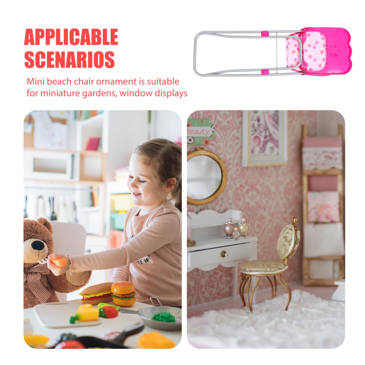 ORFOFE Silla Trona para Muñecas, Trona Alta Juguete para Niñas, Accesorios para Cosas de Muñecas, Juego de rol y Mueble Rosa