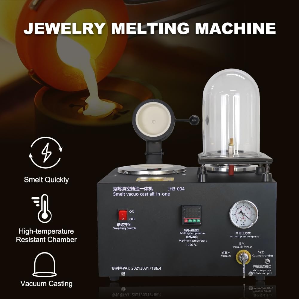 2KG Vakuumgussmaschine Schmuckschmelzmaschine Digitalanzeige Hochtemperatur-Raffination Edelmetallschmuckguss Gold Silber Siamesische Gießmaschine
