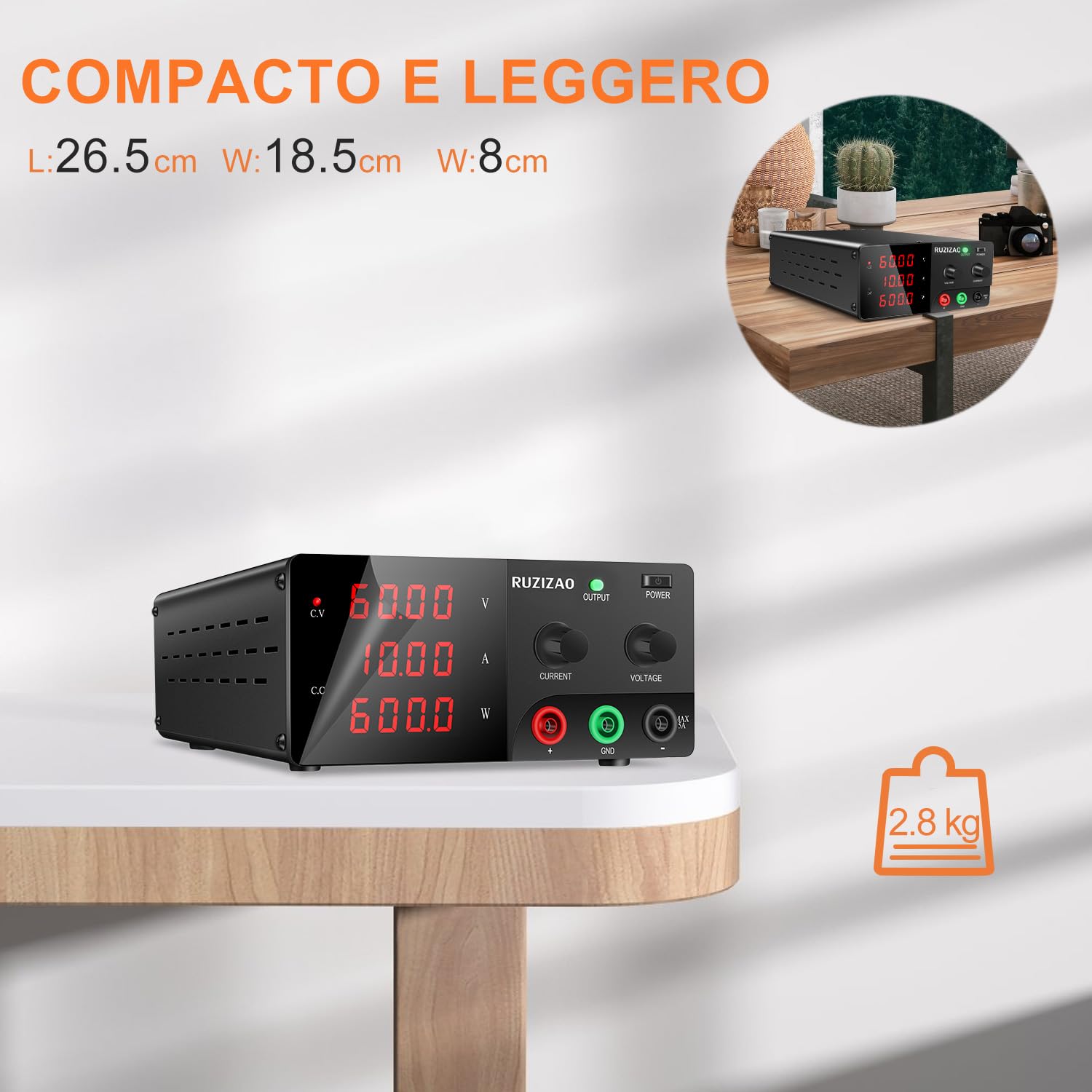 Alimentatore da Banco 60V 10A 600W Alta Potenza Alimentatore da Laboratorio Regolabile con OUTPUT/Encoder, Alimentatore Stabilizzato con Display LED a 4 Cifre e Uscita Stabile per Elettronica