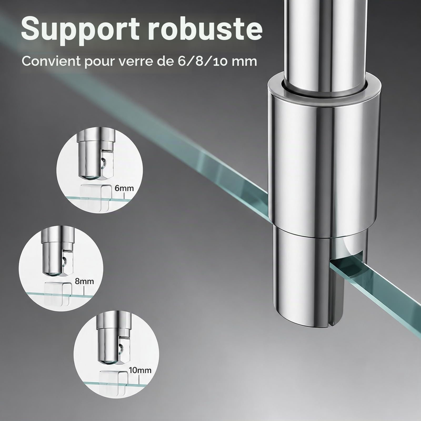 Barre Stabilisation pour Douche, 56 cm Barre Fixation en Acier Inoxydable 304 pour Parois Douche avec Articulation Pivotante à 360° Support pour Paroi Douches pour Verre 6 à 10 mm