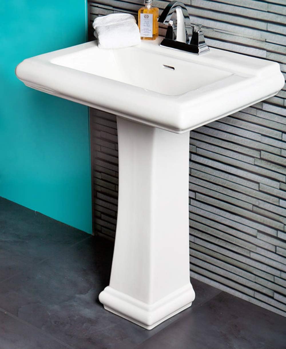Fine Fixtures Ashfield Pedestal, Elegant Pedestal Sink, 4" CC Faucet Hole, High Quality Vitreous China