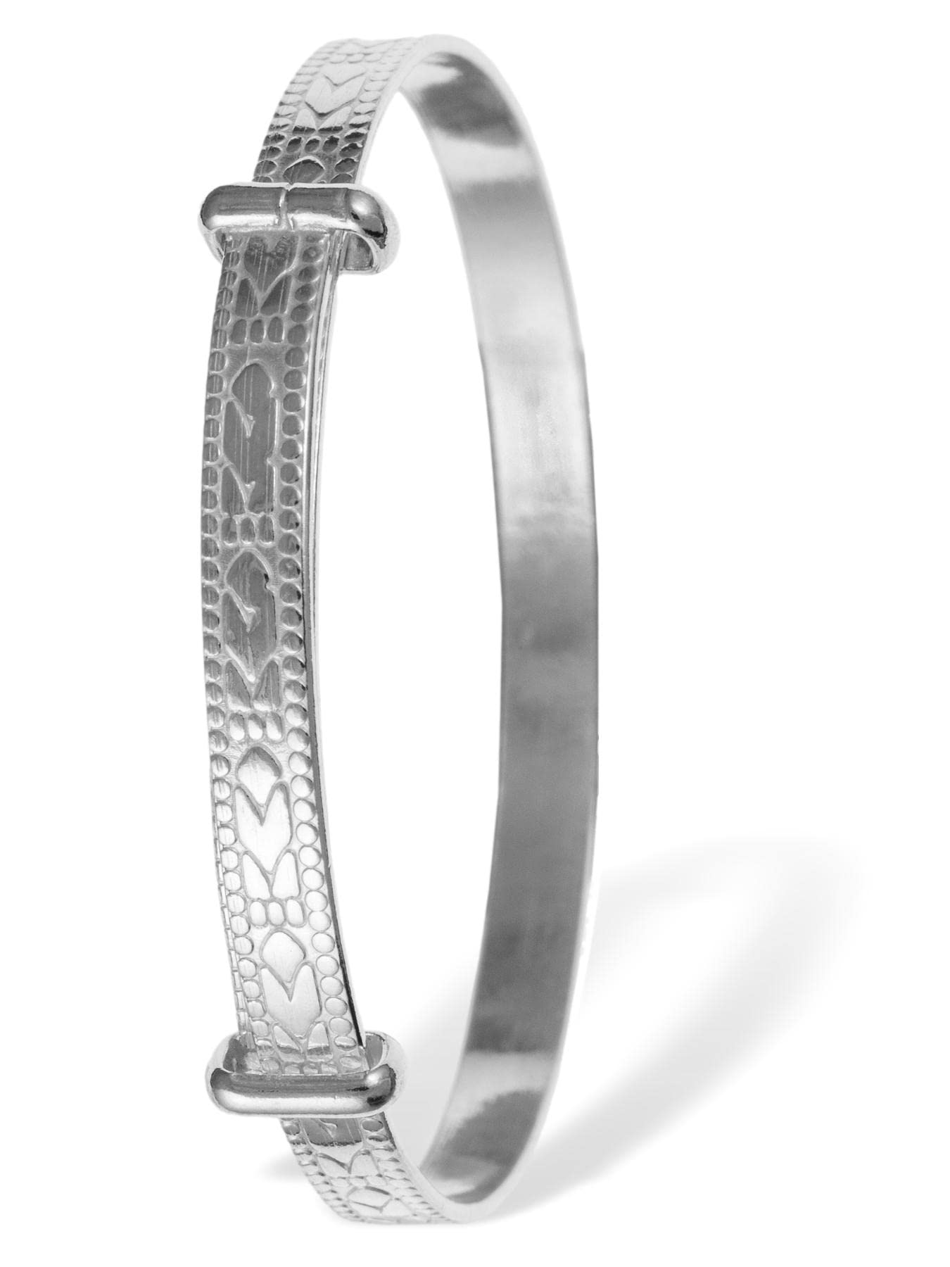 Braccialetto per bambino con rilievo, espandibile, rigido in argento Sterling 925 – disponibile in 3 misure – Scatola/sacchetto regalo, Argento, colore: Large - Baby, cod. BN27207ID-LL-BANG