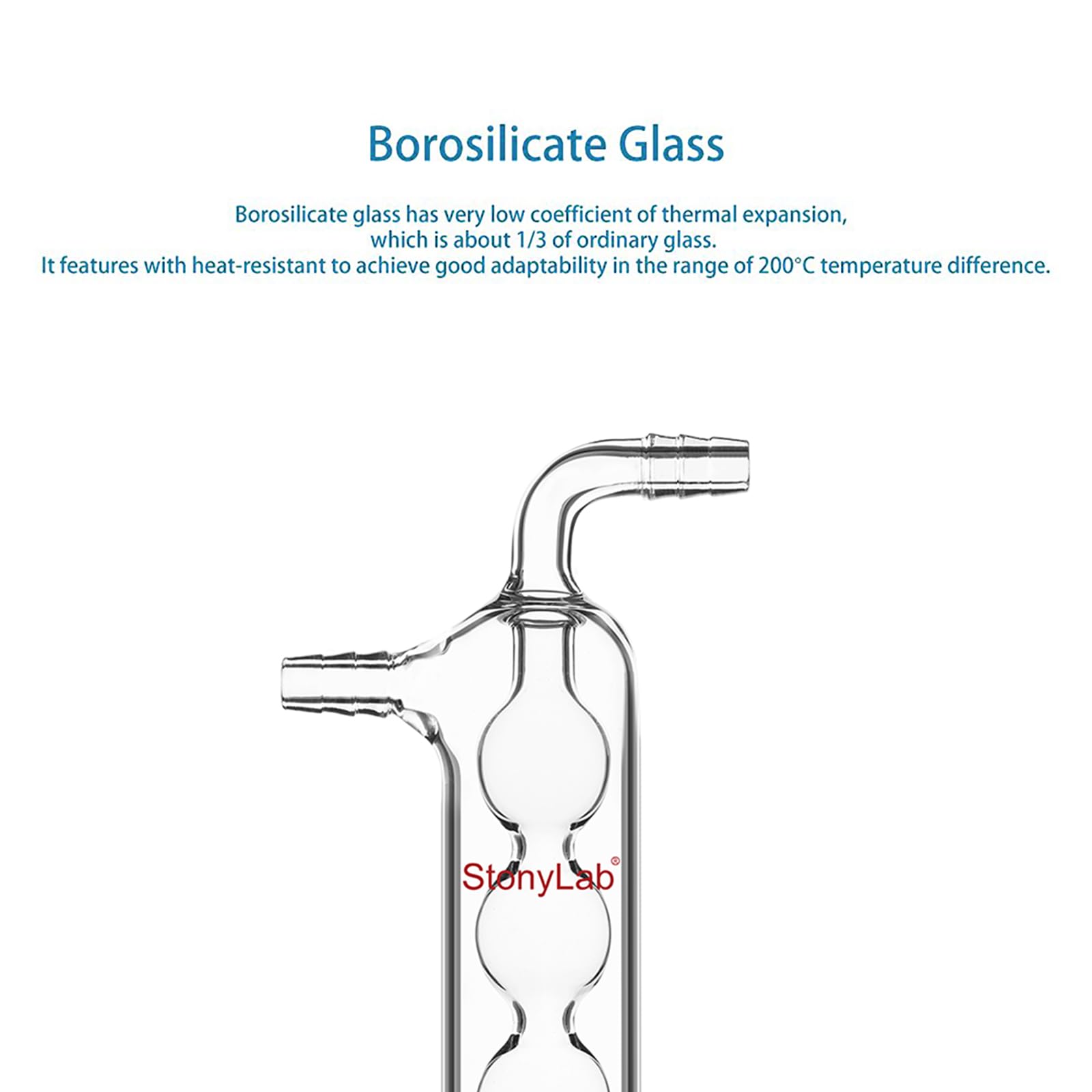 stonylab Einteilige Glas-Vakuum-Kaltfalle, 225 mm Länge, 10 mm Gezackter Schlauchanschluss, G3.3 Borosilikatglas, zum Kondensieren und Auffangen Flüchtiger Gase in Laborexperimenten