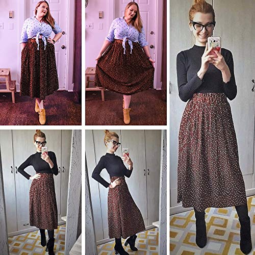 Exlura Womens High Waist Polka Dot Pleated Skirt Midi Swing Skirt With Pockets Coffee Medium #TOP3