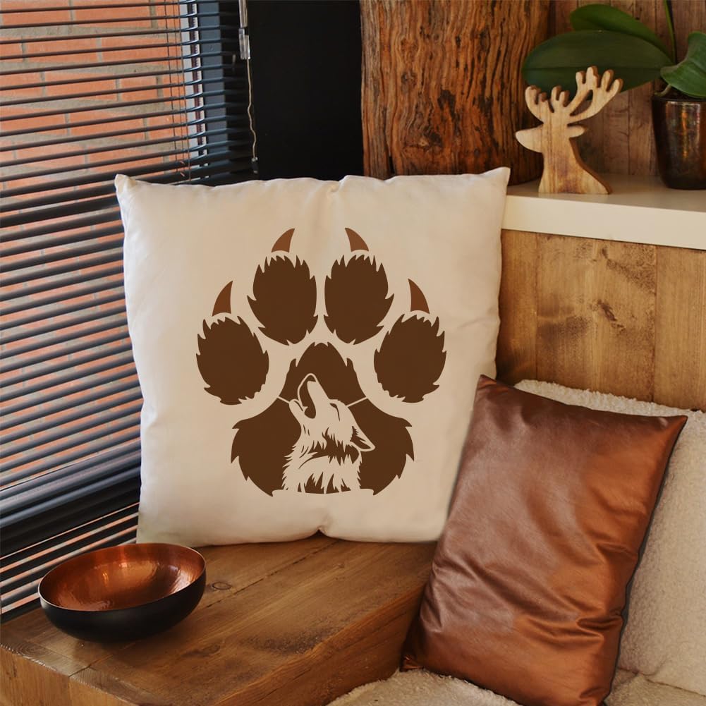 FINGERINSPIRE Paw Claw Stencil with 1Pc Plastic Paint Brush 11.8x11.8inch Reusable Wolf Howling Drawing Stencil Animal Theme Template for Painting on Wall Wood Furniture DIY Home Decoration