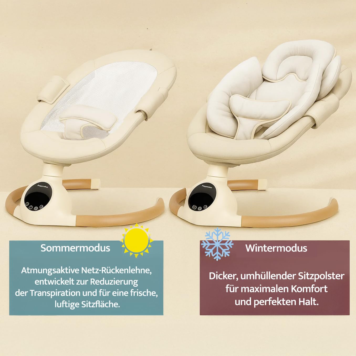 BEBE2LUXE ALPHA Babywippe, Elektrische Babyschaukel mit Musik, Nutzbar ab der Geburt bis ca. 6 Monaten, 0-9 kg, Bluetooth-Touchscreen/Fernbedienung
