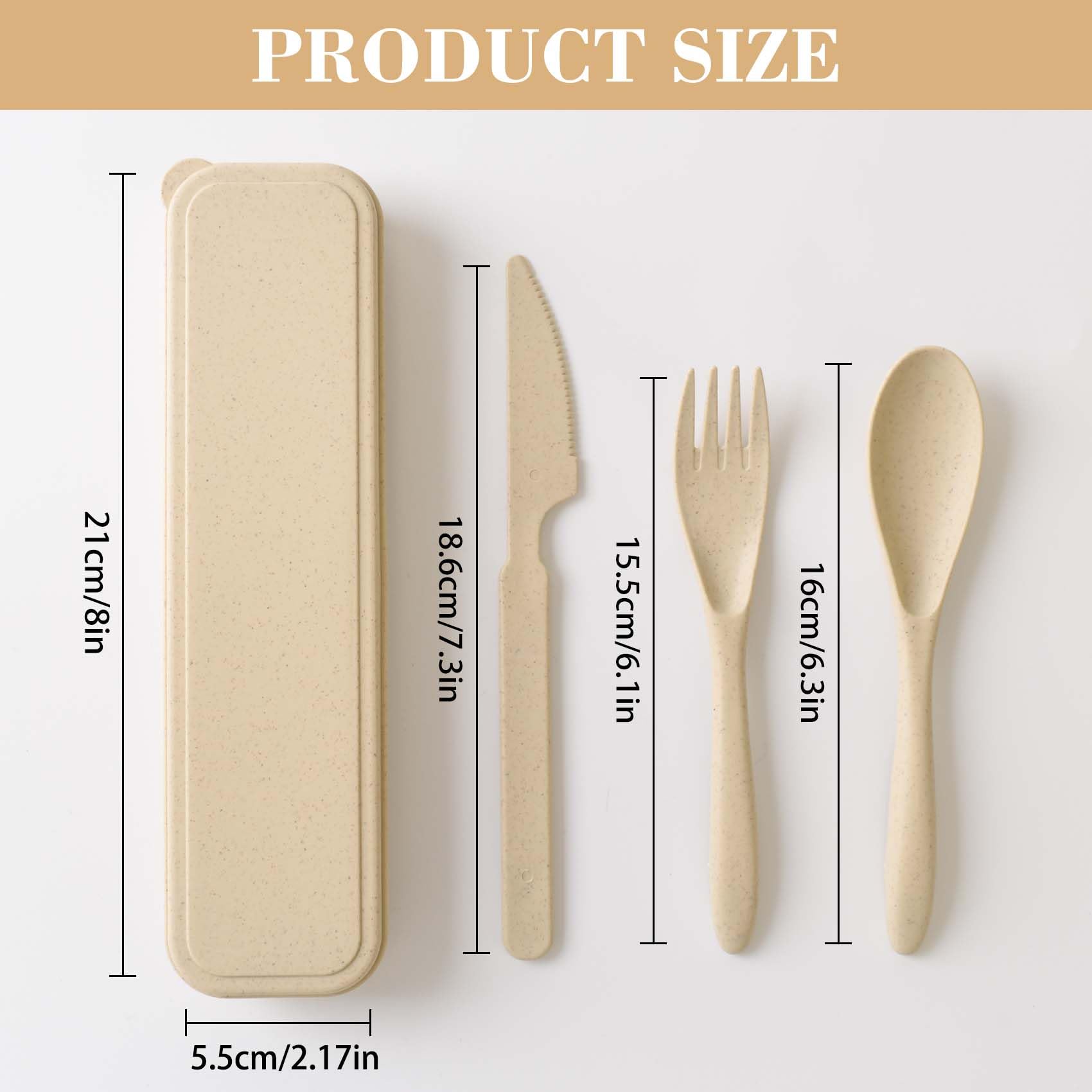 4 Pack Travel Utensil Set with Case, Reusable Spoon Knife Forks Tableware, Portable Cutlery for Adult Travel Picnic Camping or Birthday, Anniversary Use (Beige)