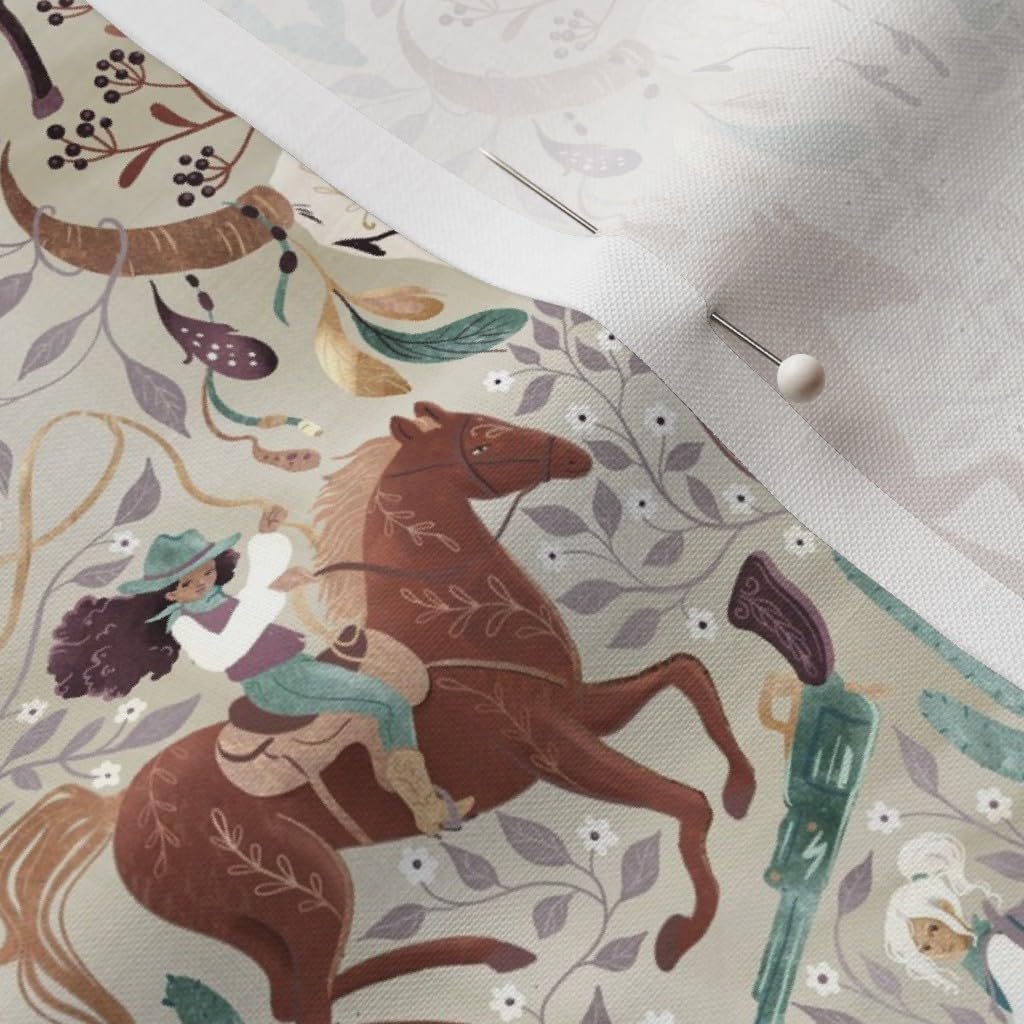 Spoonflower Fabric - Western Cowgirls Equestrian Horses Bohemian Freedom Adventure Printed on Petal Signature Cotton Fabric by The Yard - Sewing Quilting Apparel Crafts Decor