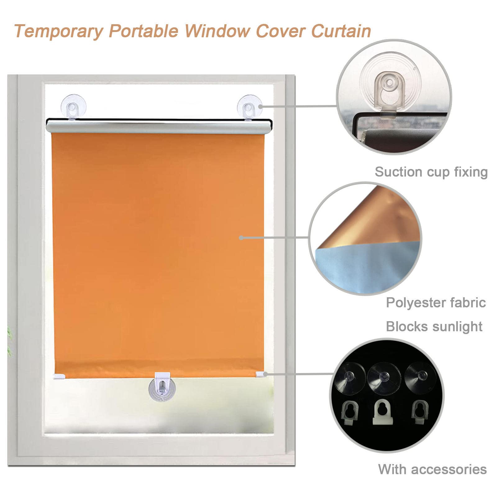 Tende oscuranti con ventose,anti-UV tenda avvolgibile di 30-75 cm di larghezza,frangisole automatici a scomparsa,senza forare,tende temporanee portatili per porte e finestre,Blue-75x125cm/29x49in