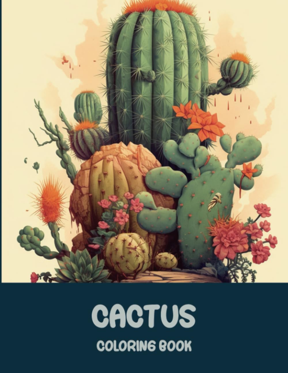 Adult Cactus Coloring Book - stress relief flower coloring book for adults