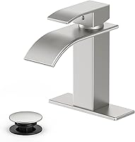 Ryuwanku Brushed Nickel Waterfall Bathroom Faucet - Single Handle, 1/3 Hole Install, SUS304 Stainless Steel, Quiet Flow