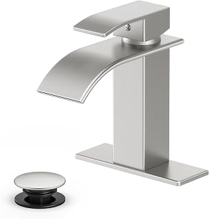 Ryuwanku Brushed Nickel Waterfall Bathroom Faucet Single Handle for 1/3 Hole Sinks Deck Plate Hoses Included